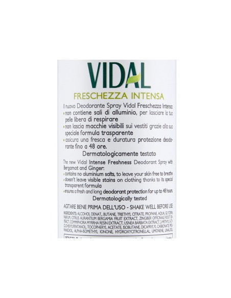 vidal deodorante spray - 150ml - freschezza intesa - bergamotto e zenzero: tuttocasashop.it: igiene e cura della persona