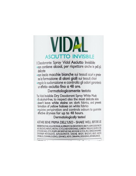 vidal deodorante spray - 150ml - asciutto invisibile - muschio bianco: tuttocasashop.it: igiene e cura della persona