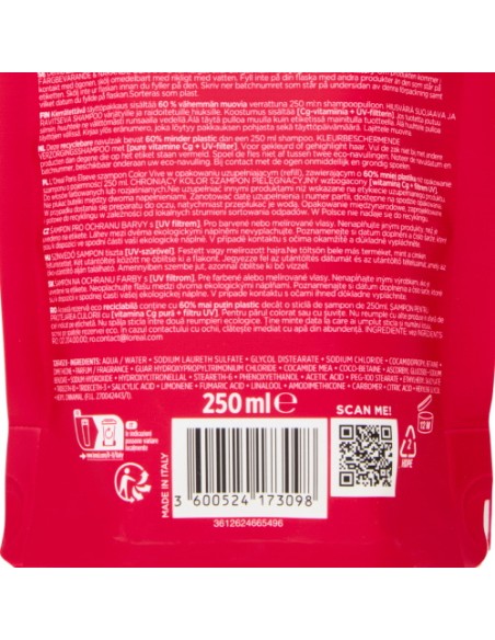elvive shampoo eco-ricarica 250ml - color vive - per capelli colorati: tuttocasashop.it: igiene e cura della persona