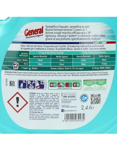 general detersivo lavatrice liquido 60 lavaggi 2400ml - igienizzante: tuttocasashop.it: prodotti per bucato e tessuti
