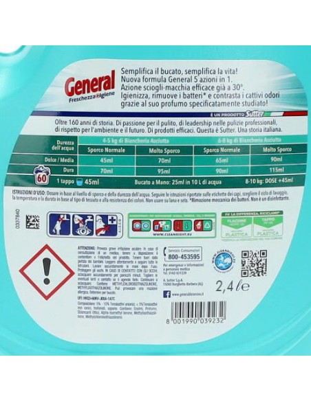 general detersivo lavatrice liquido 60 lavaggi 2400ml - igienizzante: tuttocasashop.it: prodotti per bucato e tessuti