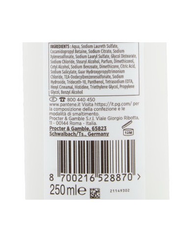 pantene pro-v shampoo balsamo e trattamento - 250ml - ricci: tuttocasashop.it: igiene e cura della persona