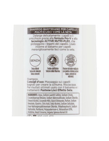 pantene pro-v shampoo - 250ml - lisci & setosi: tuttocasashop.it: igiene e cura della persona
