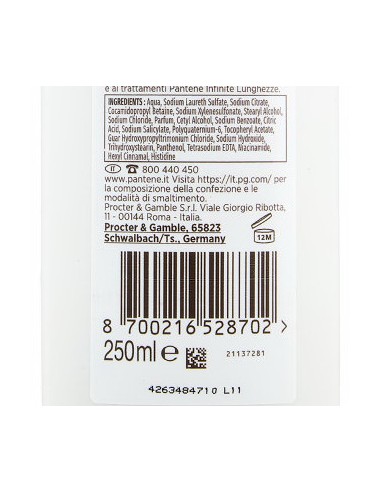 pantene pro-v shampoo - 250ml - lunghezze infinite: tuttocasashop.it: igiene e cura della persona