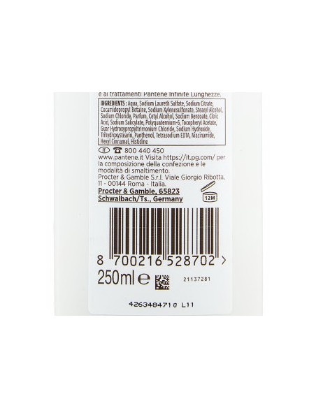 pantene pro-v shampoo - 250ml - lunghezze infinite: tuttocasashop.it: igiene e cura della persona