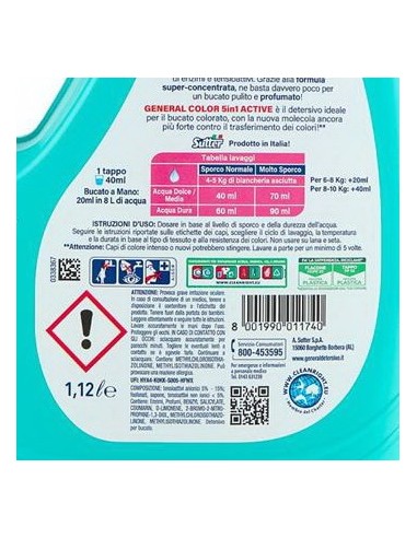 general detersivo lavatrice liquido 28 lavaggi 1120ml - color capi colorati: tuttocasashop.it: prodotti per bucato e tessuti