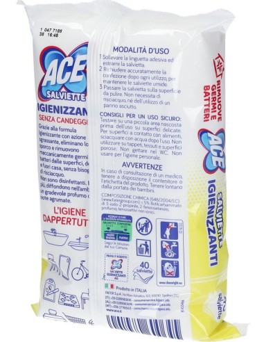 ace 40 salviette igienizzanti - azione sgrassante - senza candeggina: tuttocasashop.it: pulizia e cura della casa