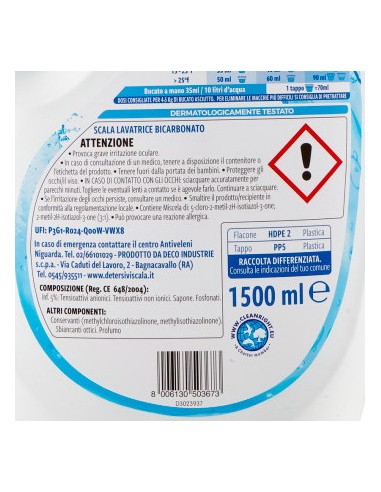 scala detersivo lavatrice liquido 1500ml - 37 lavaggi - bicarbonato: tuttocasashop.it: prodotti per bucato e tessuti