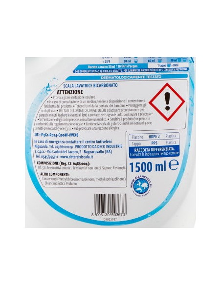 scala detersivo lavatrice liquido 1500ml - 37 lavaggi - bicarbonato: tuttocasashop.it: prodotti per bucato e tessuti