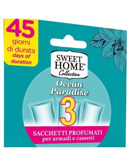 sweet home 3 sacchetti profumati per armadi e cassetti 45gg - ocean paradise: tuttocasashop.it: prodotti per bucato e tessuti