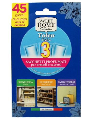 sweet home 3 sacchetti profumati per armadi e cassetti 45gg - talco: tuttocasashop.it: prodotti per bucato e tessuti