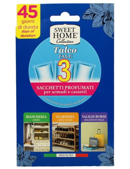 sweet home 3 sacchetti profumati per armadi e cassetti 45gg - talco: tuttocasashop.it: prodotti per bucato e tessuti