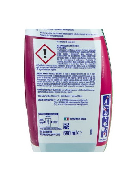 ace +mousse candeggina piu' sgrassatore casa e bucato 690ml - con erogatore: tuttocasashop.it: pulizia e cura della casa