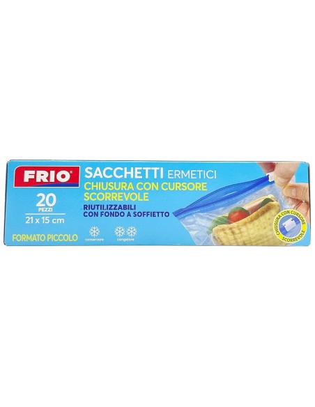 frio 15 sacchetti ermetici chiusura cursore scorrevole 21x15cm - piccoli: tuttocasashop.it: carta & monouso