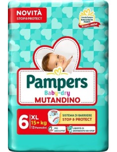 pampers baby dry mutandino - taglia 6 extra large xl 15+kg - 14 pezzi: tuttocasashop.it: igiene e cura della persona