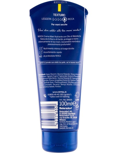 nivea crema mani nutriente 100ml - 24h di protezione - pelle secca: tuttocasashop.it: igiene e cura della persona