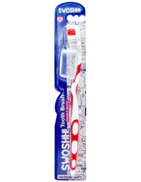 swoshh! spazzolino per igiene dentale - medio morbido - double white: tuttocasashop.it: igiene e cura della persona