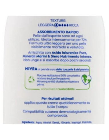 nivea body crema fluida corpo - 500ml - 72h idratante express: tuttocasashop.it: igiene e cura della persona