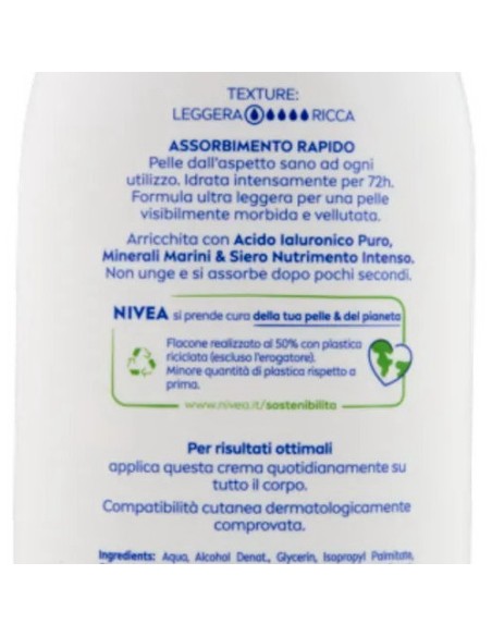 nivea body crema fluida corpo - 500ml - 72h idratante express: tuttocasashop.it: igiene e cura della persona