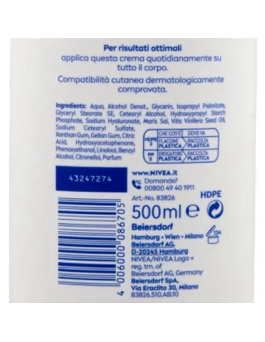 nivea body crema fluida corpo - 500ml - 72h idratante express: tuttocasashop.it: igiene e cura della persona