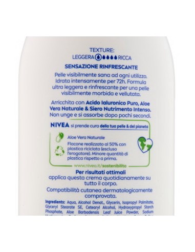 nivea body crema fluida corpo - 500ml - 72h idratante - aloe: tuttocasashop.it: igiene e cura della persona