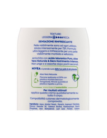 nivea body crema fluida corpo - 500ml - 72h idratante - aloe: tuttocasashop.it: igiene e cura della persona