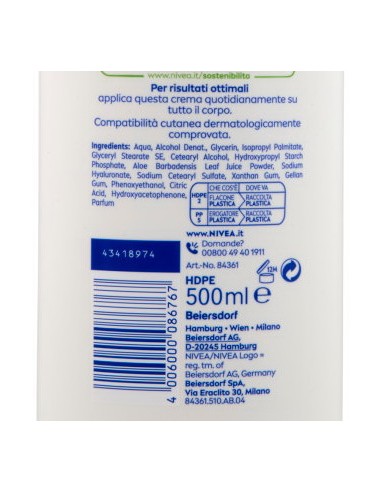 nivea body crema fluida corpo - 500ml - 72h idratante - aloe: tuttocasashop.it: igiene e cura della persona