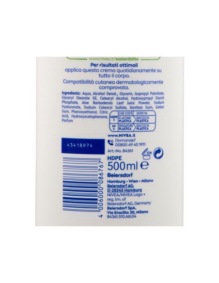 nivea body crema fluida corpo - 500ml - 72h idratante - aloe: tuttocasashop.it: igiene e cura della persona