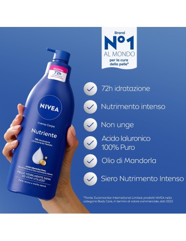 nivea body crema fluida corpo - 500ml - 72h nutriente - acido ialuronico: tuttocasashop.it: igiene e cura della persona