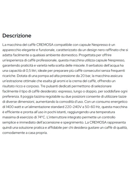cremosa melchioni macchina caffe' 1400w - compatibile nespresso - nera: tuttocasashop.it: altro - bazar