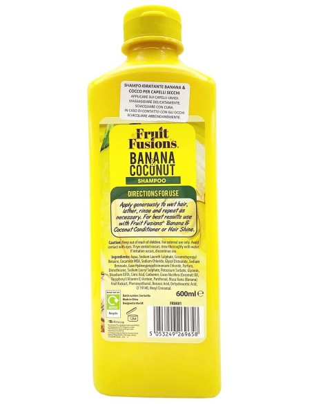 fruit fusions shampoo 600ml - idratante - banana e coconut - capelli secchi: tuttocasashop.it: igiene e cura della persona