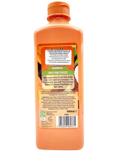 fruit fusions shampoo 600ml - nutriente - papaya e coconut - capelli secchi: tuttocasashop.it: igiene e cura della persona