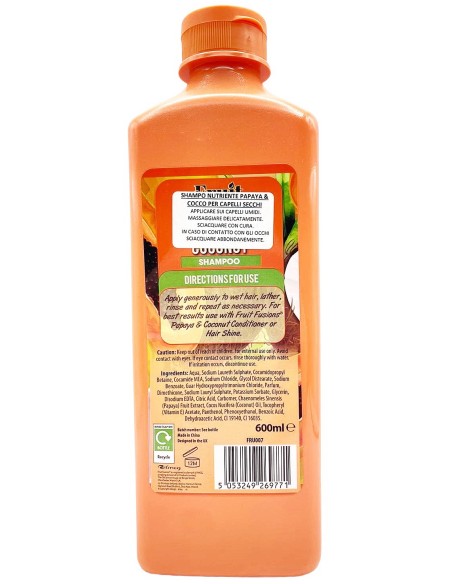 fruit fusions shampoo 600ml - nutriente - papaya e coconut - capelli secchi: tuttocasashop.it: igiene e cura della persona