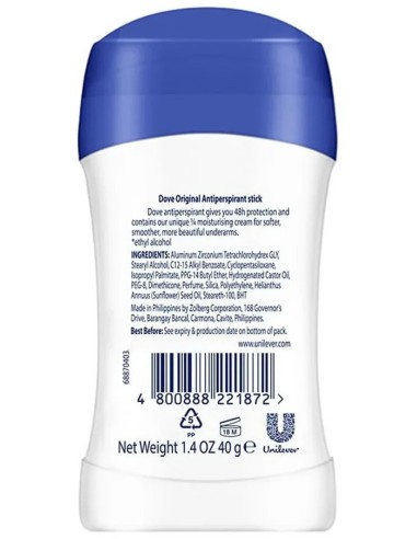 dove deodorante stick 40ml - 48h no alcool - original: tuttocasashop.it: igiene e cura della persona