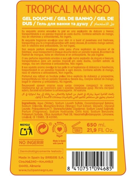 tulipan negro bagnoschiuma - 650ml - tropical mango - intense and fresh: tuttocasashop.it: igiene e cura della persona