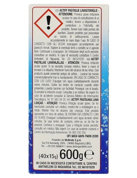 actiff detersivo per lavastoviglie - 40 tabs - 600g - limone: tuttocasashop.it: pulizia e cura della casa