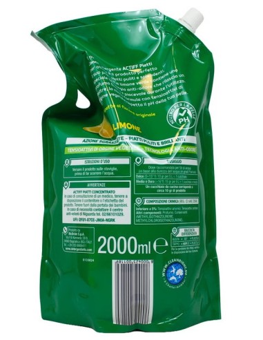 actiff detergente piatti concentrato - 2 litri - ecoricarica - limone: tuttocasashop.it: pulizia e cura della casa