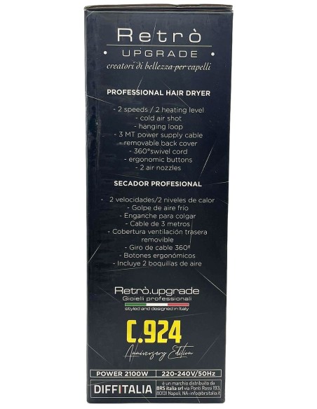 retro' upgrade phon asciugacapelli professionale 2100w - 2 becchi diffusori: tuttocasashop.it: altro - bazar