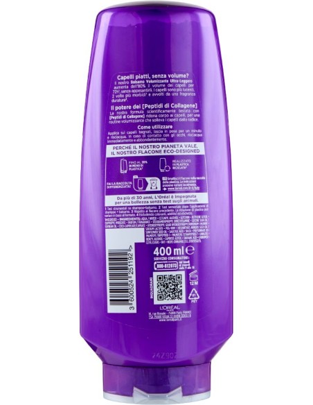 elvive l'oreal balsamo 400ml - collagen +lifter - volumizzante: tuttocasashop.it: igiene e cura della persona