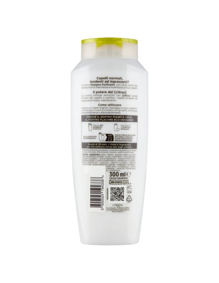 elvive l'oreal shampoo 300ml - energizzante purificante citrus - grassi: tuttocasashop.it: igiene e cura della persona