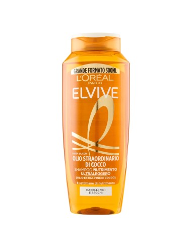elvive l'oreal shampoo 300ml - olio straordinario di cocco - fini secchi: tuttocasashop.it: igiene e cura della persona