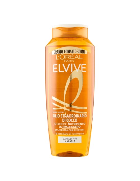 elvive l'oreal shampoo 300ml - olio straordinario di cocco - fini secchi: tuttocasashop.it: igiene e cura della persona