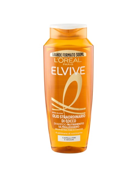 elvive l'oreal shampoo 300ml - olio straordinario di cocco - fini secchi: tuttocasashop.it: igiene e cura della persona