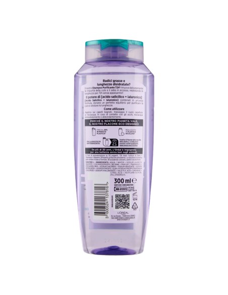 elvive l'oreal shampoo 300ml - hyaloronic pure - 72h purificante - grassi: tuttocasashop.it: igiene e cura della persona