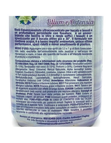 biola' essenzassoluta ammorbidente igienizzante - 300ml - lilium&ortensia: tuttocasashop.it: prodotti per bucato e tessuti