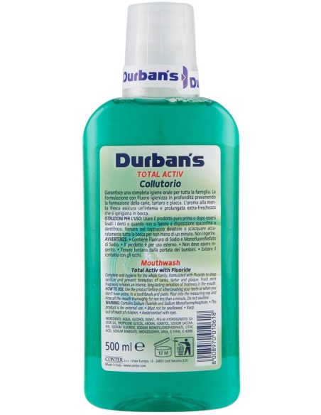 durbans collutorio per igiene dentale 500ml - active - menta piperita: tuttocasashop.it: igiene e cura della persona