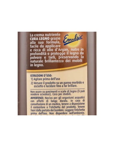 emulsio cura legno crema nutriente 250ml - con olio d'argan - nutre protegge: tuttocasashop.it: pulizia e cura della casa