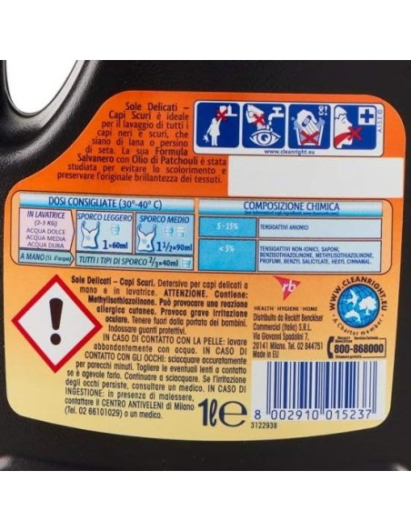 sole detersivo liquido 16 lavaggi 1l - capi scuri o neri: tuttocasashop.it: prodotti per bucato e tessuti