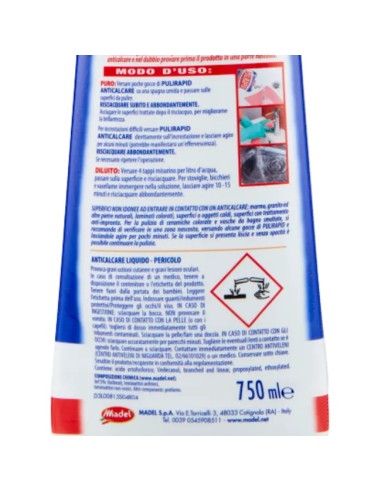 pulirapid detergente anticalcare liquido - 750ml - classico: tuttocasashop.it: pulizia e cura della casa