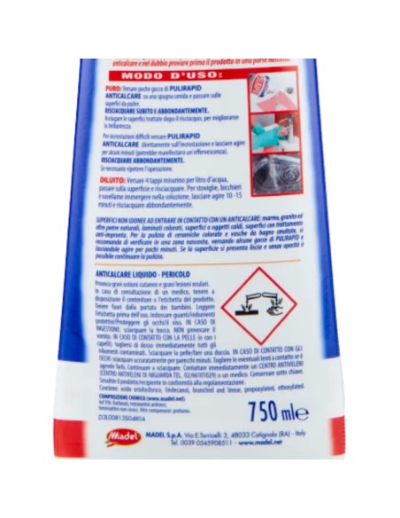 pulirapid detergente anticalcare liquido - 750ml - classico: tuttocasashop.it: pulizia e cura della casa